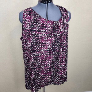 Avenue Purple and Cream Sleeveless Twist Shoulder Blouse 30/32 (3846)